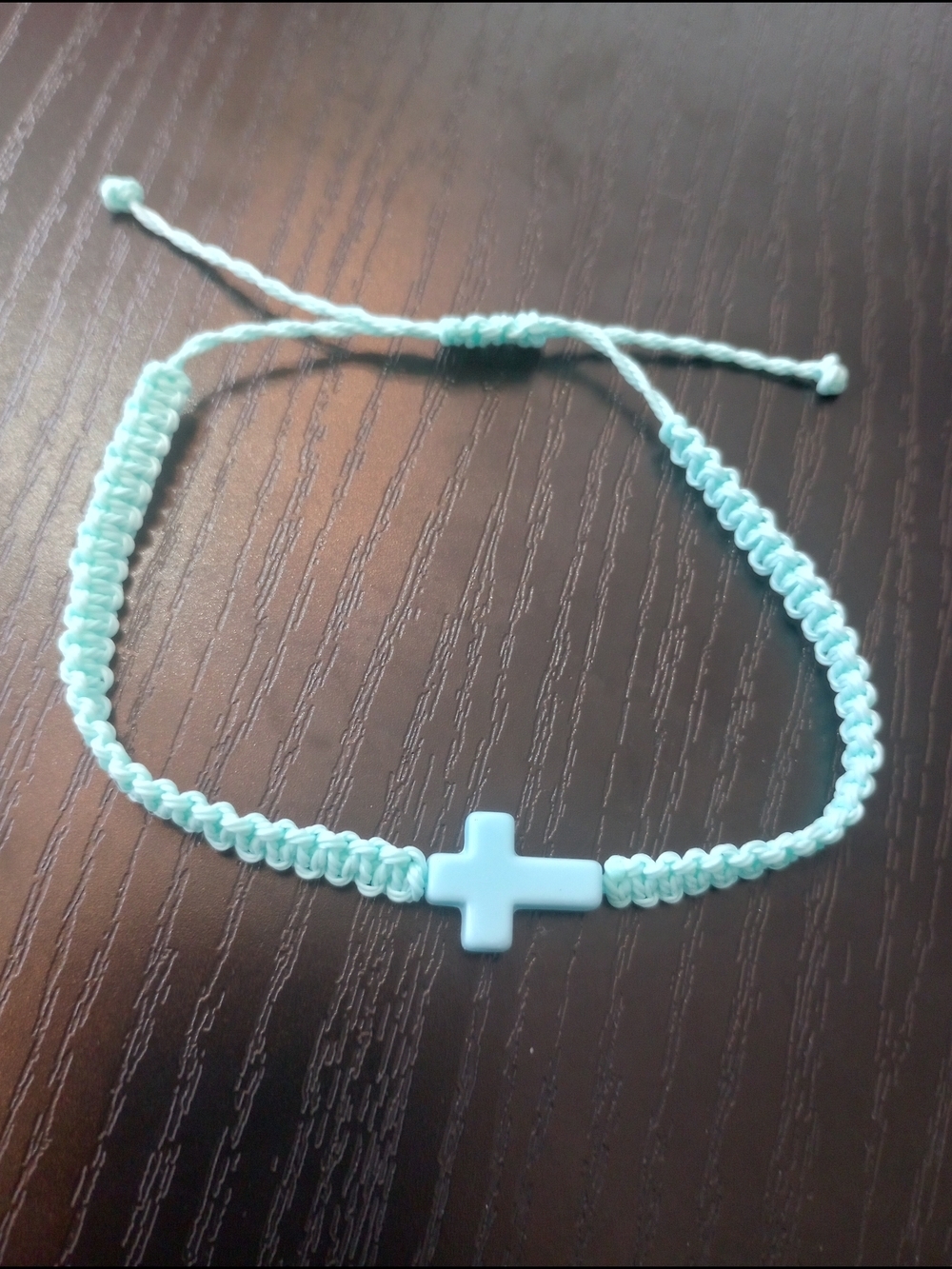 Pastel Mint Green Woven Adjustable Cross Bracelet